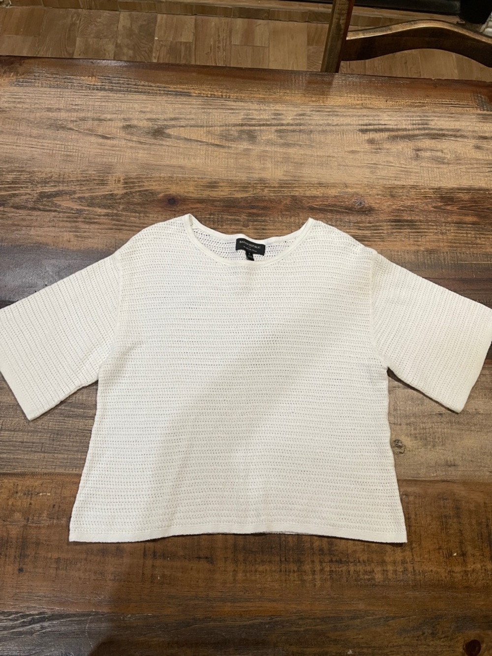 Banana Republic White Boxy Short-Sleeve Knit Sweatshirt